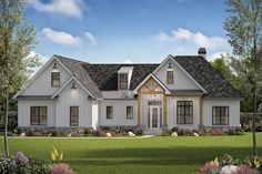 this is an artist's rendering of the front elevation of these country house plans