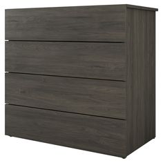 the chest of drawers is made from wood and has three drawers on each side, one with