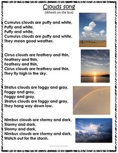 clouds song worksheet for primary and secondary school students to learn about the weather