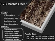 the plastic marble sheet is shown in white and dark brown, with an advertment for