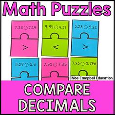 four square puzzles with the words compare, compare, and match in pink and blue