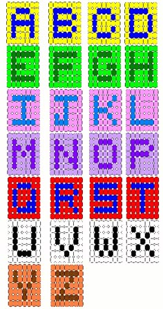 four rows of numbers that have been made out of colored dots and letters on them