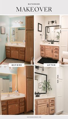 bathroom makeover before and after photos with text overlay that reads, bathroom makeover before and after