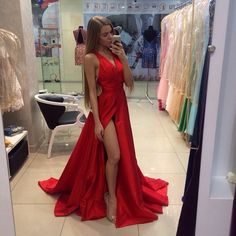 Custom Made Prom Dress, Sweep Train Prom Dress, Split Prom Dresses, Prom Dresses Simple, Simple Prom Dress, V Neck Prom Dresses, Evening Party Gowns, Elegant Prom Dresses, Prom Dresses For Sale