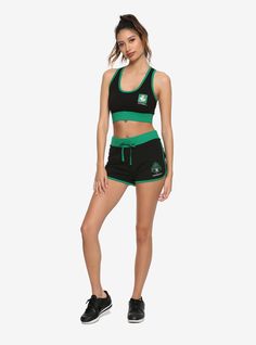 Harry Potter Slytherin Sports Bra, Slytherin Accessories, Slytherin Uniform, Harry Potter Uniform, Hogwarts Shifting, Slytherin Clothes, Slytherin Outfit, Harry Potter Pyjamas, Slytherin Fashion, Hogwarts Uniform