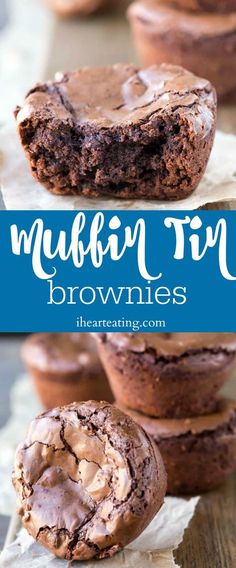 chocolate muffins with frosting on top and the words muffin tin brownies above them