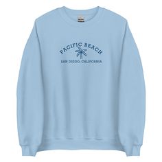 🌴Pacific Beach Embroidered Sweatshirt🌴 Disclaimer - Colors in listings may slightly vary depending on what device you are using - Prints may appear smaller depending on the shirt size ordered **MOCKUP IMAGE IS LIGHT BLUE A unisex heavy blend crewneck sweatshirt that is soft, comfy, and cozy. The collar is ribbed knit, so it retains its shape even after washing. There are no itchy side seams on these sweatshirts. Unisex Heavy Blend Crewneck Sweatshirt- - 50% Cotton 50% Polyester - Medium-heavy Cute Preppy Sweaters, Preppy Sweatshirts & Hoodies, Relaxed Fit Crew Top With Embroidered Logo, Preppy Hoodies, Preppy Sweaters, Malibu Sweatshirt, Preppy Shirts, Los Angeles Sweatshirt, Malibu Los Angeles