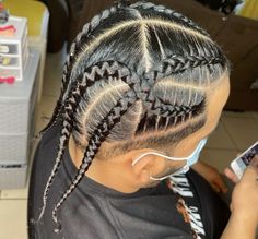 Male Braid Designs, Mens Stitch Braids With Fade, Star Cornrows Men, Criss Cross Mens Braids, Mens 6 Cornrows, Men Braided Hairstyles, Mens Stitch Braids, Men Braids Hairstyles Full Head, Men French Braid Black