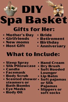 an advertisement for spa baskets with instructions on how to use them and what to put in it