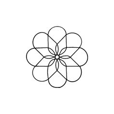 a black and white drawing of a flower with four petals in the center, on a white background