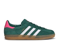 Wmns Gazelle Indoor 'Collegiate Green Pink' - Adidas - IG5929 - collegiate green/footwear white/lucid pink | Flight Club Green Footwear, Mid Jordan 1, All Jordans, Sneakers Noir, Contrasting Colours, Adidas Trefoil, Sneakers Adidas