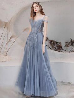 Blue evening dress, off shoulder fairy dress, light luxury socialite dressMaterial:tulleColor:as picture or custom madeNeckline:off shoulderBack details:bandageStyle:fairyFeatures:applique&ltp&gtThis dress could be custom made, there are no extra cost to do custom size and color.</p>&ltbr/>&ltp&gt1, If the color is customized, please note the color & card number.</p>&ltbr/>&ltp&gt2,You can choose standard size or custom size . If dress is cus Fairy Prom Dresses, Fairytale Prom, Fairytale Prom Dress, Gaun Tulle, Fairy Prom Dress, Blue Evening Dress, Gold Lace Dresses, Purple Evening Dress, Marine Uniform