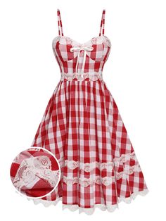 Bow Strap Dress, Red Gingham Dress, Retro Stage, Bow Straps, Cute Red Dresses, Picnic Dress, Standard Dress, Dress Retro, Modieuze Outfits