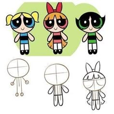 the powerpuff girls cartoon characters are drawn in three different ways, each with their own character