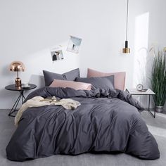 Silky Soft Pure Egyptian Cotton Solid color Bedding set Family size Duvet Cover set Bed sheet Pillowcases Twin Queen King Size Classic Bedding, Grey Bed, Silk Duvet Cover, Egyptian Cotton Duvet Cover, Cotton Bedding Set, Queen Size Duvet Covers, Egyptian Cotton Bedding, Cotton Bedding Sets, Reversible Duvet Covers