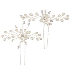 Ensure your hair is looking elegant and perfect the day of your wedding with Pearl Flower Hair Pins. These beautiful pins feature two metal prongs that stick into buns or updos, and they are decorated with pearl buttons and oval gems. Use them both together for a gorgeous look to last all day! Dimensions: Length: 3 5/8" Width: 3 1/2" Package contains 2 pieces. Wedding Frocks, Flower Hair Pins, Personalized Thank You Cards, Rhinestone Hair, Wedding Bridal Party, Wedding Top, Flower Hair Pin, Wedding Jewelry Bracelets, Sister Wedding