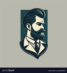 a man with a beard and mustache in a retro style logo or emblem on a gray background