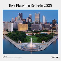 an aerial view of a city with the words best places to return in 2055