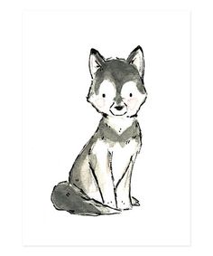 a black and white drawing of a fox sitting in front of a white background,