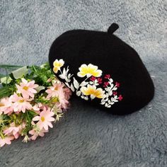 Hand Embroidered Beret for Women Winter Warm Beret 7 Style - Etsy Bulgaria Black Hats For Spring Gifts, Black Hats As Spring Gifts, Black Hat For Spring Gift, Trendy Fall Hats As Gifts, Trendy Winter Hats As Gift, Trendy Winter Hats As A Gift, Embroidered Black Hats As Gifts, Trendy Black Mini Hat For Winter, Flat Cap Hats As Winter Gifts