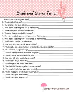 the bride and groom trivia game