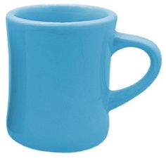 a blue coffee mug is shown on a white background