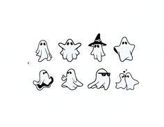 six ghost stickers are shown in black and white