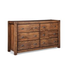 a wooden dresser with six drawers