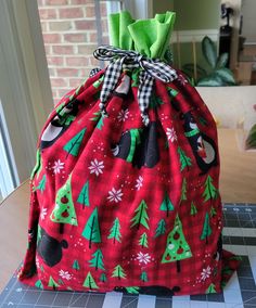 a christmas bag sitting on top of a table