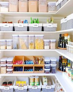 an organized pantry filled with lots of food