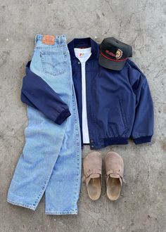 Vintage 505 Levi’s, vintage Arnie golf bomber zip up, birkenstock clogs, vintage Oklahoma trucker hat Arnold Palmer Golf, Arnold Palmer, Button Picture, Jacket Fits, Oklahoma