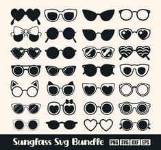 sun glasses svg bundle for silhouettes and cut files - includes sunglasses, heart shaped frames