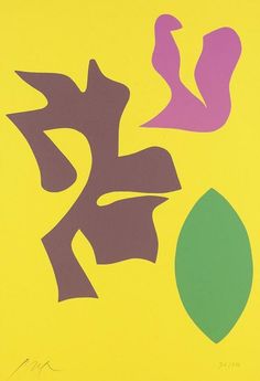 an abstract painting with different colors and shapes on yellow paper that says,'i love you