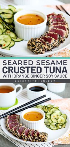 grilled sesame crusted tuna with orange ginger soy sauce