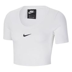 Nike Sportswear Essential Sports Short Sleeve White CU5174-100 (Women's/Elasticity) White Short Sleeve Activewear For Spring, Basic Spring Activewear With Medium Support, White Casual Activewear With Medium Support, Casual White Activewear With Medium Support, Spring Athleisure Activewear For Sports Events, White Fitted Basic Activewear, Nike Fitted Spring Activewear, Nike Fitted Activewear For Spring, Spring Nike Fitted Activewear