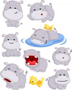 a collection of hippos with different expressions