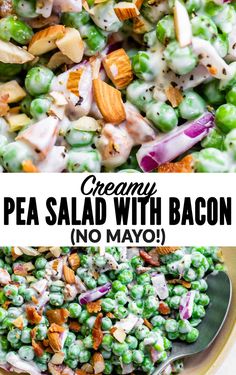 pea salad with bacon and peas in a bowl