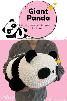 a person holding a stuffed panda bear in their hands with the caption giant panda amigurm crochet pattern