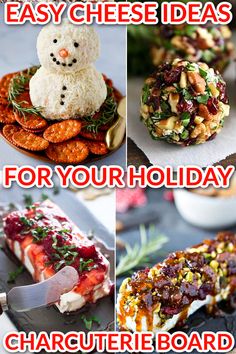 four pictures with different types of holiday food