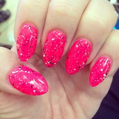 Hot pink gel nails with black and white glitter Nails Pink Sparkle, Glitter Nails Pink, Pink Sparkle Nails, Tropical Vacation Nails, Nails With Glitter, Spa Time, Hot Pink Glitter, Pink Glitter Nails, Pink Gel Nails