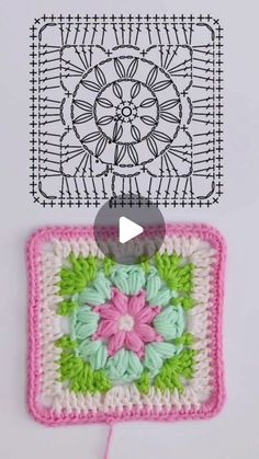 a crocheted square is shown with the video instructions for how to make it