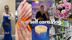 a woman taking a selfie with her cell phone in front of flowers and candles