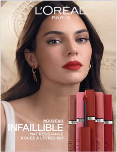 Kendall Jenner Loreal Paris, Loreal Ads, Loreal Logo, 2025vision Board, Lipstick Advertisement, Long Lasting Matte Lipstick, Makeup Ads, Phenomenal Woman, Jenner Style