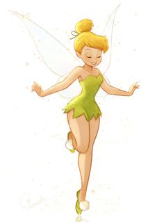 a cartoon tinkerbell is flying in the air with her legs spread out and one hand on her hip