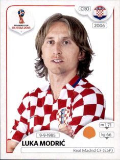 the soccer card has a man with long hair and a checkered shirt on it