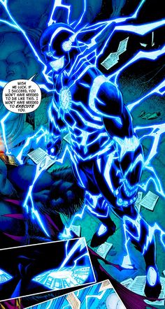 an image of a comic scene with the blue lantern and black bolt in front of them