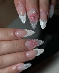 Pink Beach Nails Almond, 3d Nails French Tip, Almond Festival Nails, Nails Acrylic Holiday Summer, Beach Almond Nails Designs, Almond Shape Vacation Nails, Vacation Nail Inspo 2024 Almond, Almond Nails 3d Designs, Short Almond Vacation Nails