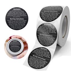 three rolls of black and white warning stickers on top of each other with instructions