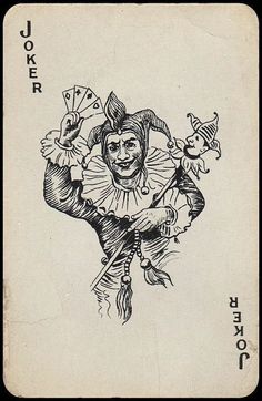 a drawing of a joker playing cards with the word joker on it's back