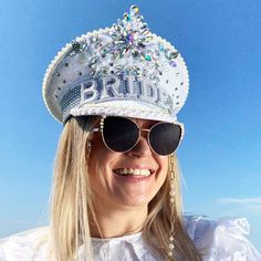 Make the Bride-To-Be feel super special at her hen party with this beautiful, classy, pearl and diamante embellished bride hat. Each pack contains 1 x BRIDE hat measuring 28cm (H) x 28cm (W) Hen Party Accessories, Rhinestone Headpiece, Bride Hat, Fancy Dress Accessories, Hen Do, Costume Hats, Sequin Fabric